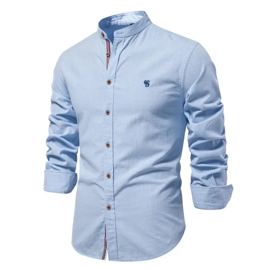 Spring and Summer New Fashion Business Shirt Men's Cotton and Linen Casual Day Fashion Solid Color Long-sleeved Shirt