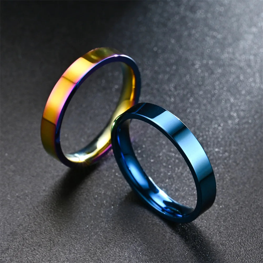 4mm Simplicity Flat Stainless Steel Rings Japanese Korean Fashion Glossy Titanium Steel Finger Rings for Youth Boy Girl Jewelry