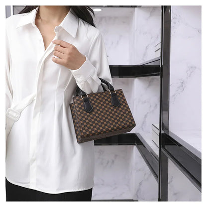 Fashion Square Small Top-handle Bags Casual Tote Pu Leather Plaid Crossbody Shoulder Bag Women Handbags For Daily Used And Gift
