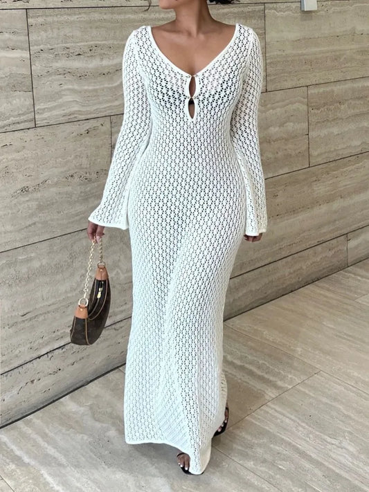 Fashion Cover-Up V-Neck Hollow Out Backless Dress
