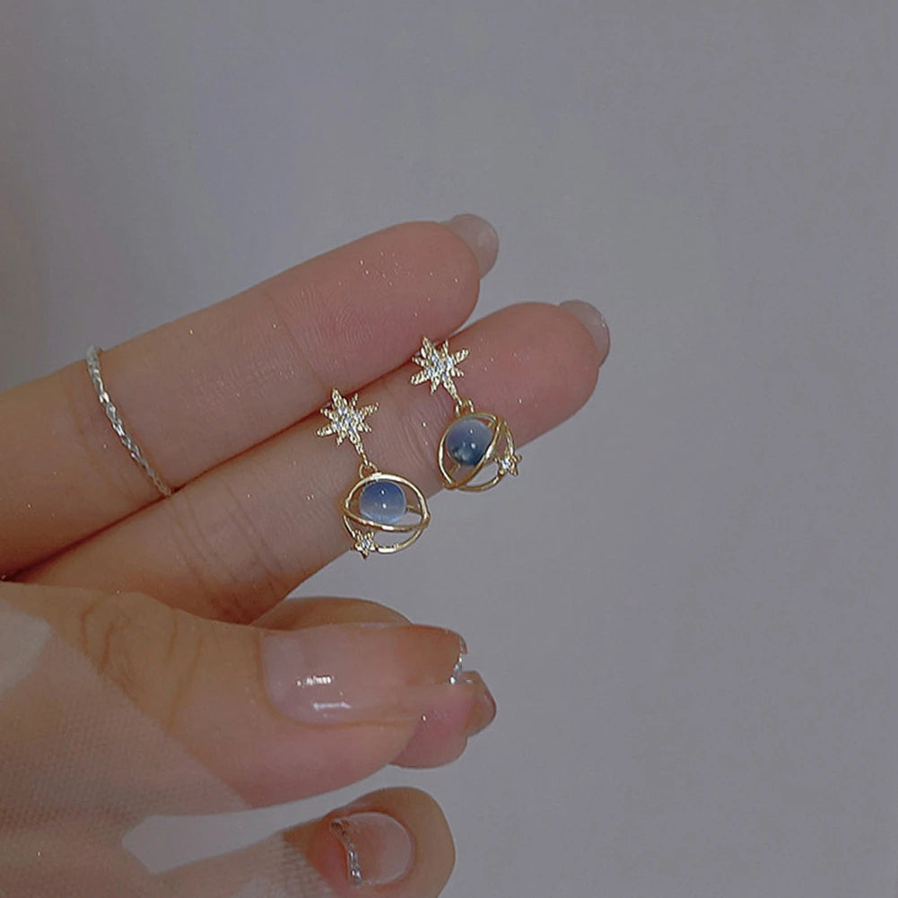 Fashion Cosmic Star River Earrings Blue Opal Niche Unique Planet Earrings Ear Studs Women Versatile Ear Jewelry