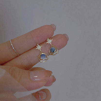 Fashion Cosmic Star River Earrings Blue Opal Niche Unique Planet Earrings Ear Studs Women Versatile Ear Jewelry