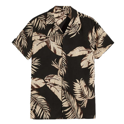 Retro Hawaiian Flower Shirt For Men Summer 3d Print Plants Leaves Short Sleeves Button Down Shirts Beach Tops Blouse Clothes