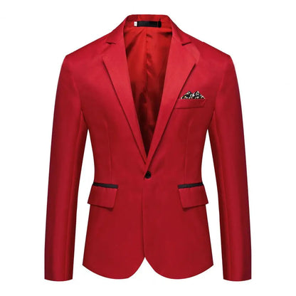 Men Blazer Formal Business Style Slim Fit Single Button Suit Jacket Solid Color Lapel Satin Groom Wedding Banquet Men Suit Coat
