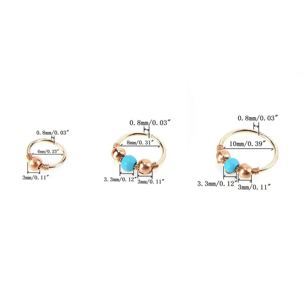 3Pcs/Set Retro Round Beads Nose Ring Earrings Nostril Hoop Body Piercing Jewelry 6mm/8mm/10mm