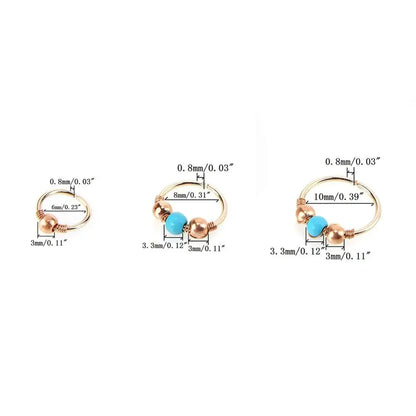 3Pcs/Set Retro Round Beads Nose Ring Earrings Nostril Hoop Body Piercing Jewelry 6mm/8mm/10mm