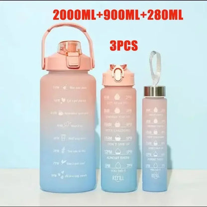 3PCS Sports Water Bottle for Running Drinking Bottle 2L Motivational with Time Marker Stickers Portable Reusable Plastic Cups