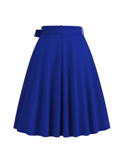 Women Summer Midi Long Skirt Solid Elegant Faldas High Waist A Line 50s Swing Skirts