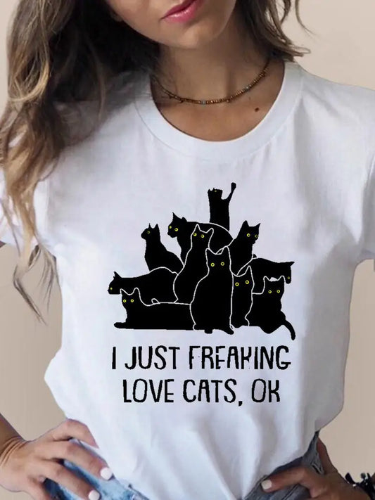 Print T Fashion 3D Cat Lovely Trend Cute Women's Clothing Short Sleeve Clothes Summer T-shirts Ladies Female Graphic Tee
