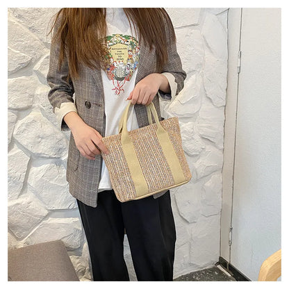 Summer Trend Straw Bags New Popular Hit Color Handbags for Women 2023 Designer Luxury Zipper Color Matching Tote Bag