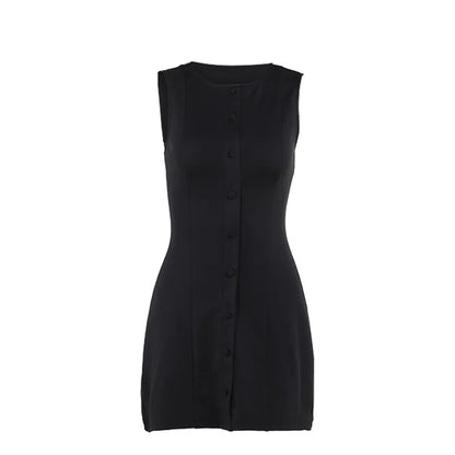 Fashion Sleeveless Sexy Mini Dress For Women New O Neck Single-btrasted Bodycon Club Party Tank Dress Femme Clothes vestidos
