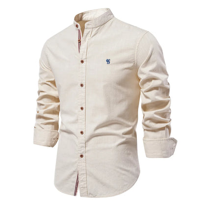 Spring and Summer New Fashion Business Shirt Men's Cotton and Linen Casual Day Fashion Solid Color Long-sleeved Shirt