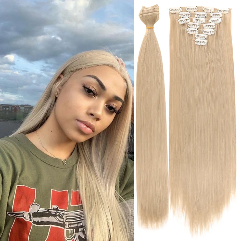 Synthetic 7 pieces/set, 22 inch straight hair extensions, hair clip extensions, clip extensions, Christmas Halloween extensions