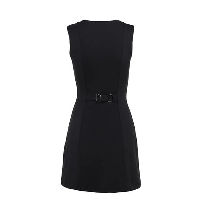 Fashion Sleeveless Sexy Mini Dress For Women New O Neck Single-btrasted Bodycon Club Party Tank Dress Femme Clothes vestidos