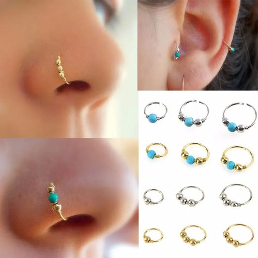 3Pcs/Set Retro Round Beads Nose Ring Earrings Nostril Hoop Body Piercing Jewelry 6mm/8mm/10mm