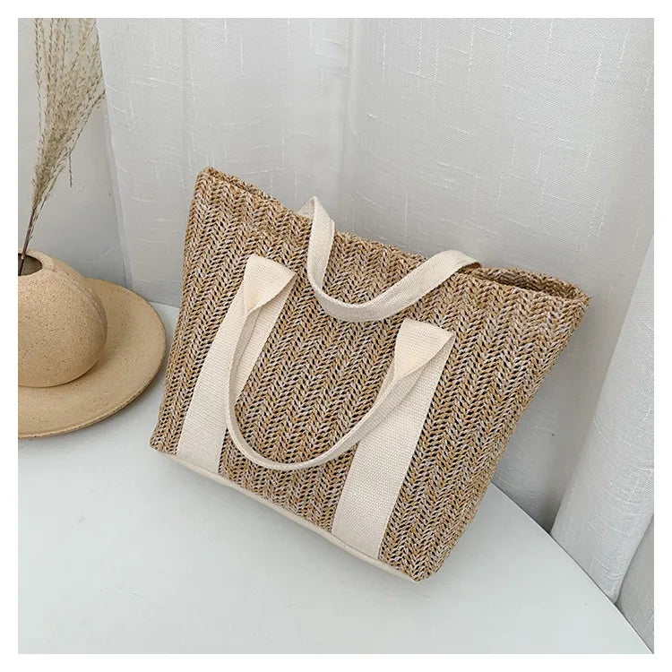 Summer Trend Straw Bags New Popular Hit Color Handbags for Women 2023 Designer Luxury Zipper Color Matching Tote Bag