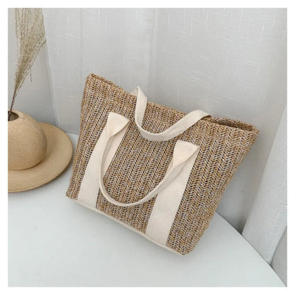 Summer Trend Straw Bags New Popular Hit Color Handbags for Women 2023 Designer Luxury Zipper Color Matching Tote Bag