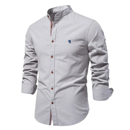 Spring and Summer New Fashion Business Shirt Men's Cotton and Linen Casual Day Fashion Solid Color Long-sleeved Shirt