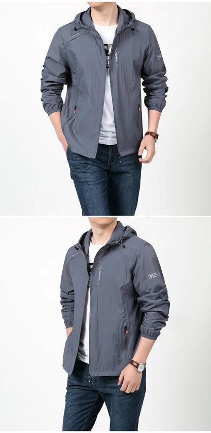 Giacca leggera ad asciugatura rapida da uomo, estiva, da campeggio e pesca, con protezione solare, ultraleggera, con cappuccio, casual, capispalla, cappotti in pelle
