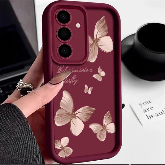 Gold Butterfly Soft TPU Case For Samsung Galaxy S25 S24 S23 S23 FE Phone Cover