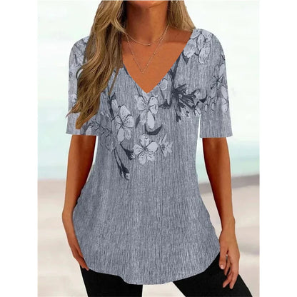 Women's T Shirt Stripe Gradient Relaxed Ladies Clothes Blouse V-Neck Fashion Short Sleeve Tees Female Oversized Sweatshirt Loose
