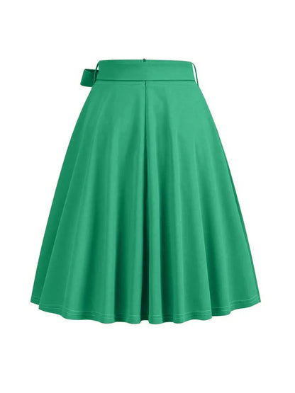 Women Summer Midi Long Skirt Solid Elegant Faldas High Waist A Line 50s Swing Skirts