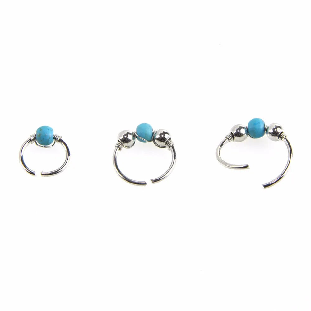 3Pcs/Set Retro Round Beads Nose Ring Earrings Nostril Hoop Body Piercing Jewelry 6mm/8mm/10mm