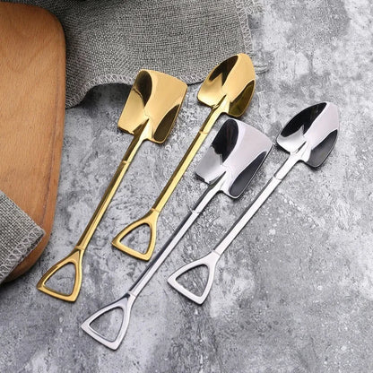 20/2x Stainless Steel Shovel Spoons Gold Silver Mini Coffee Teaspoon Fruit Ice Cream Dessert Spoon Scoops Kitchen Tableware Set