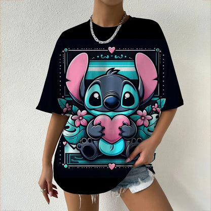 Simple Disney Stitch print Women's Face Printing tees Women T-Shirts Casual Soft Short Sleeve Tops Loose Comfortable Clothes