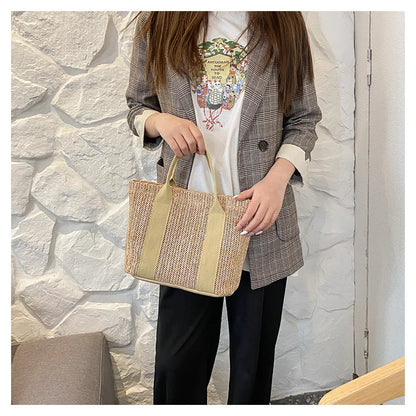 Summer Trend Straw Bags New Popular Hit Color Handbags for Women 2023 Designer Luxury Zipper Color Matching Tote Bag