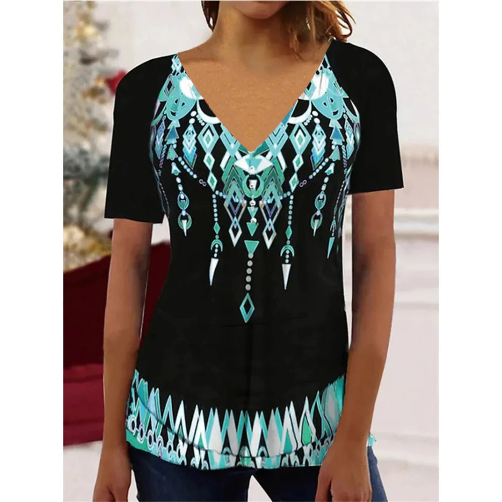 Women's T Shirt Stripe Gradient Relaxed Ladies Clothes Blouse V-Neck Fashion Short Sleeve Tees Female Oversized Sweatshirt Loose