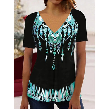 Women's T Shirt Stripe Gradient Relaxed Ladies Clothes Blouse V-Neck Fashion Short Sleeve Tees Female Oversized Sweatshirt Loose