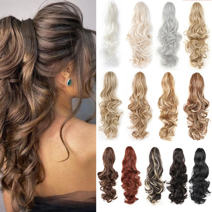 Claw Clip in Ponytail Extension Synthetic Hairpiece Curly Wavy Hair Extension 18&24 inch Long Ponytail Hairpieces for Women Girl
