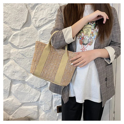 Summer Trend Straw Bags New Popular Hit Color Handbags for Women 2023 Designer Luxury Zipper Color Matching Tote Bag