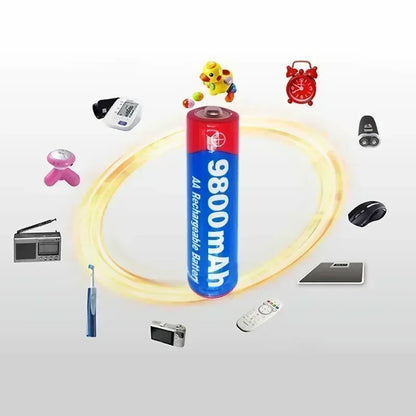 2025 New AA9800 MAH Rechargeable Battery AA 1.5 V Rechargeable New Alcalinas Drummey+Charger