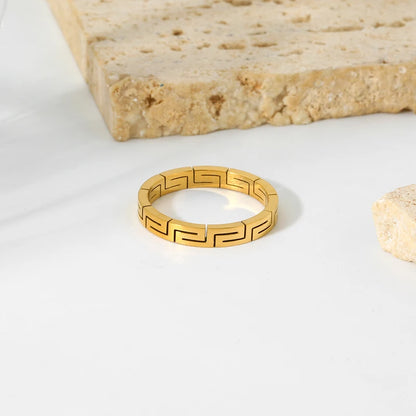 Korean Style Simple Geometric Lattice Stackable Rings 18K Gold Plated Stainless Steel Band Ring Waterproof Jewelry Gift