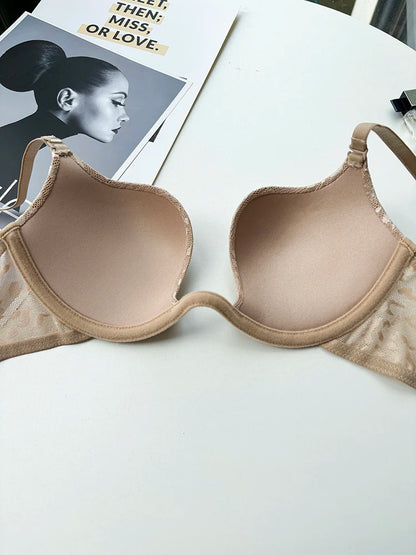 Women Invisible Deep U Lingerie Set Sexy Underwear Low Cut Push Up Open back Bra Intimates Female Bra Set Large size 90CD 95CD