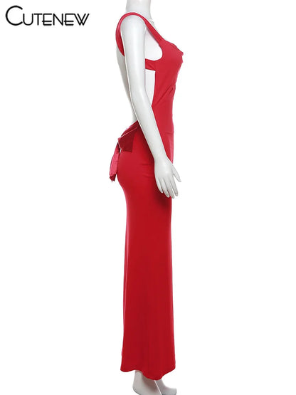 NIBBER Women's Elegant Solid Maxi Dress Sexy Halter Spaghetti Lady Long Dresses Bowknot Lace-up Girl Backless Female Party Robe