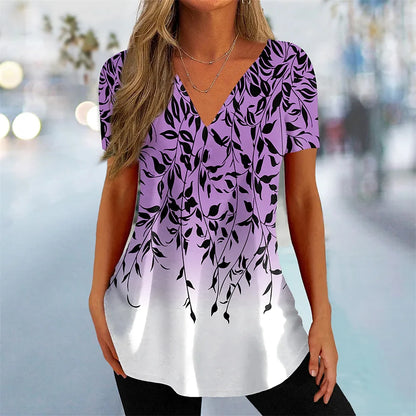 Women's T Shirt Stripe Gradient Relaxed Ladies Clothes Blouse V-Neck Fashion Short Sleeve Tees Female Oversized Sweatshirt Loose