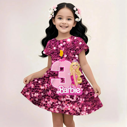 3D Printing Glisten Summer Barbie I Am Kenough Princess Dress Girls Women Short Sleeve Costume Party Dresses Children Clothes