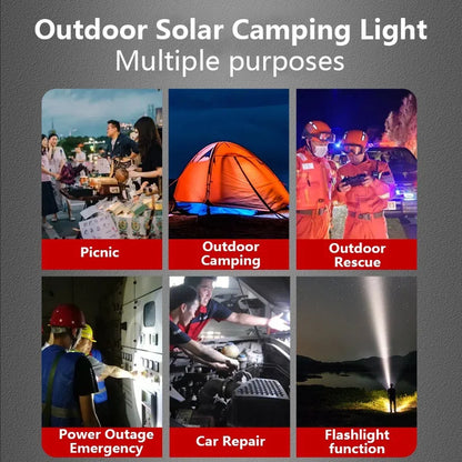 Solar Camping Light Portable Power Bank LED 6 Gears Rechargeable Remote Flashlight Outdoor BBQ Tents Hanging Emergency Lantern
