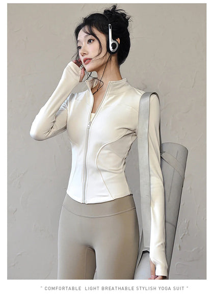 Long Sleeve Sports Jacket Women Zip Fitness Yoga Shirt Winter Warm Gym Top Activewear Running Coats Workout Clothes For Cycling