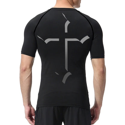 2025Cross Print Compression Shirt for Men Christian Sporty Quick Dry Tshirt Tees Tops Gym Workout Fitness Undershirts Baselayers