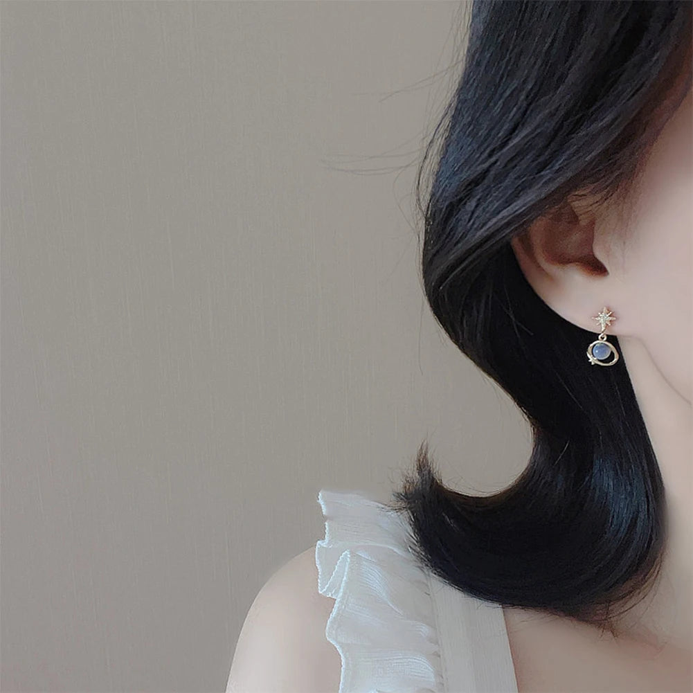 Fashion Cosmic Star River Earrings Blue Opal Niche Unique Planet Earrings Ear Studs Women Versatile Ear Jewelry