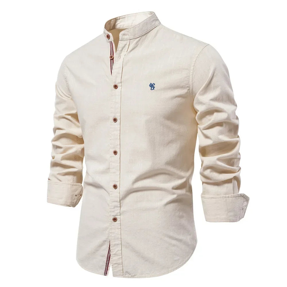 Spring and Summer New Fashion Business Shirt Men's Cotton and Linen Casual Day Fashion Solid Color Long-sleeved Shirt