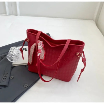 PU 2024 New Women's Bag Fashion Trend Shoulder Bag Leisure Commuter Handbag Minimalist Versatile Design Red Large Capacity