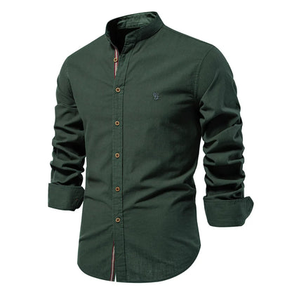 Spring and Summer New Fashion Business Shirt Men's Cotton and Linen Casual Day Fashion Solid Color Long-sleeved Shirt