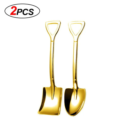 20/2x Stainless Steel Shovel Spoons Gold Silver Mini Coffee Teaspoon Fruit Ice Cream Dessert Spoon Scoops Kitchen Tableware Set