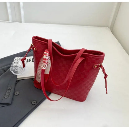 PU 2024 New Women's Bag Fashion Trend Shoulder Bag Leisure Commuter Handbag Minimalist Versatile Design Red Large Capacity