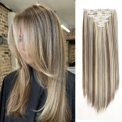 Synthetic 7 pieces/set, 22 inch straight hair extensions, hair clip extensions, clip extensions, Christmas Halloween extensions